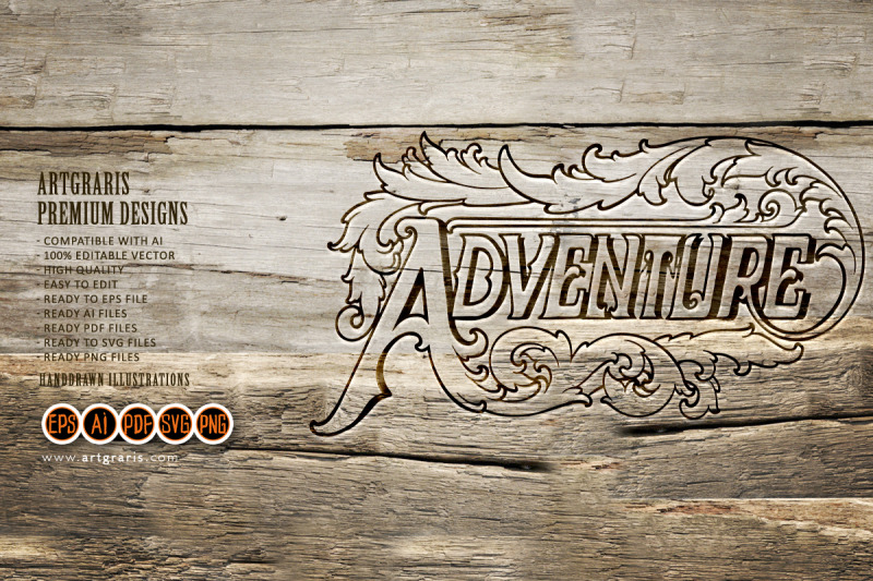 vintage-lettering-adventure-text-with-elegant-frame-swirl-floral-ornam