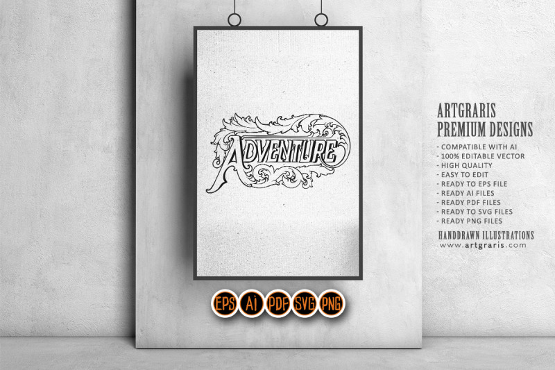 vintage-lettering-adventure-text-with-elegant-frame-swirl-floral-ornam