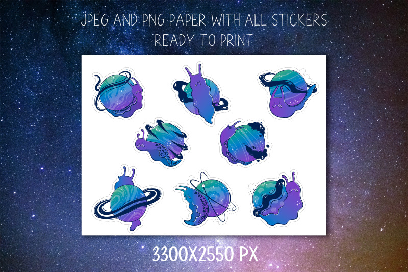 space-snails-sticker-pack-8-png-cute-galaxy-slug