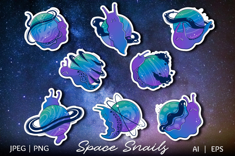 space-snails-sticker-pack-8-png-cute-galaxy-slug