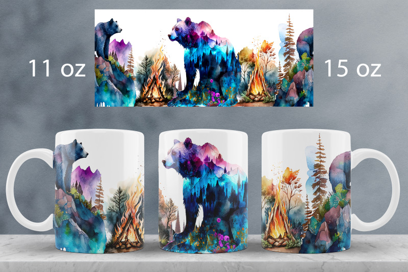 bear-mug-wrap-design-forest-landscape-mug-sublimation-png