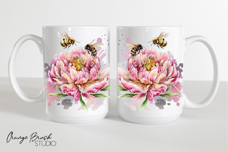 bee-coffee-mug-sublimation-wrap-floral-mug-wrap-design
