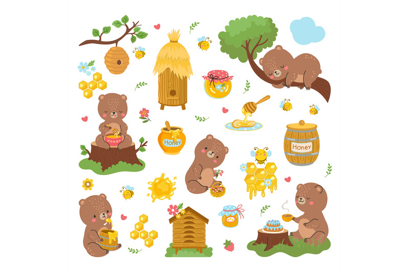 bear-and-honey-cartoon-bees-bears-cute-forest-animal-flying-bee-and