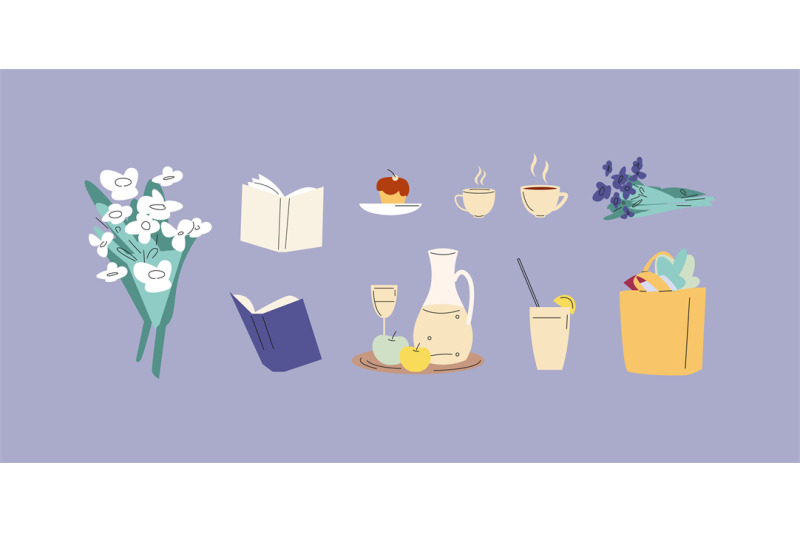 cute-simple-books-cup-of-coffee-or-tea-flower-bouquet-and-shopping-b