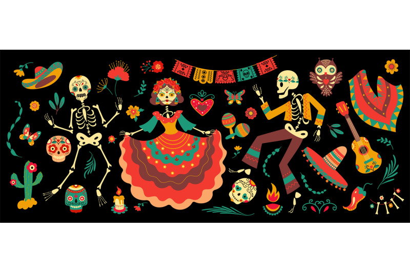 day-of-dead-mexico-festival-elements-mexican-sugar-skulls-and-dancing