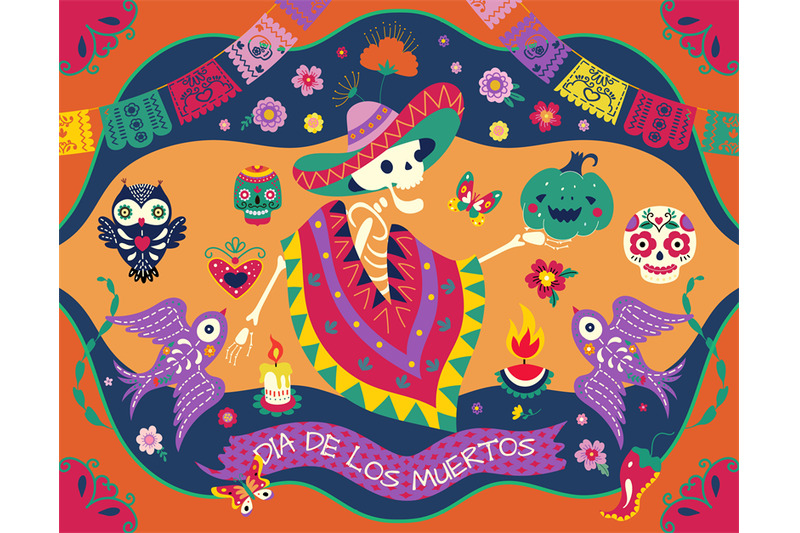 day-of-dead-poster-with-festive-human-skeleton-in-mexico-poncho-celeb