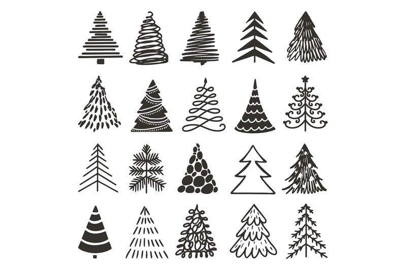 doodle-black-christmas-tree-icons-xmas-rough-drawn-trees-abstract-pe