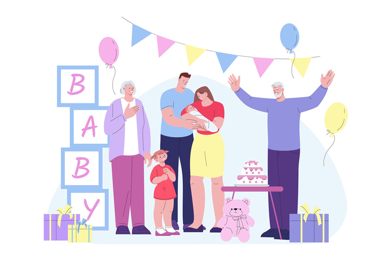 family-newborn-party-scene-congratulations-mom-woman-holding-baby-h