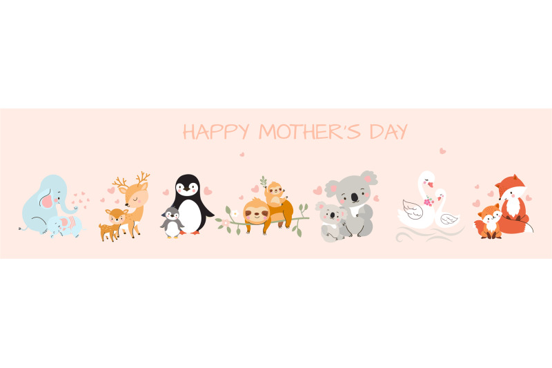 mothers-day-banner-with-cartoon-baby-and-mother-animals-wild-pair-cha