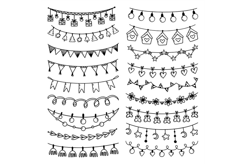 sketch-garlands-set-party-bulbs-garland-flags-and-stars-with-beads