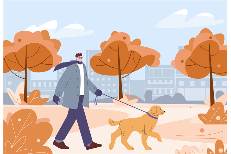 walking-dog-in-park-man-promenade-puppy-on-leash-happy-outdoor-leisu