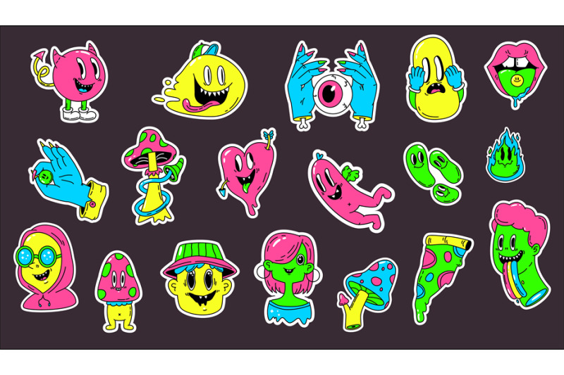 funny-acid-surreality-cute-stickers-hipster-patches-with-crazy-retro