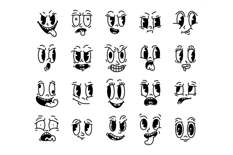 comic-mascot-retro-characters-vintage-cartoon-face-isolated-emotions