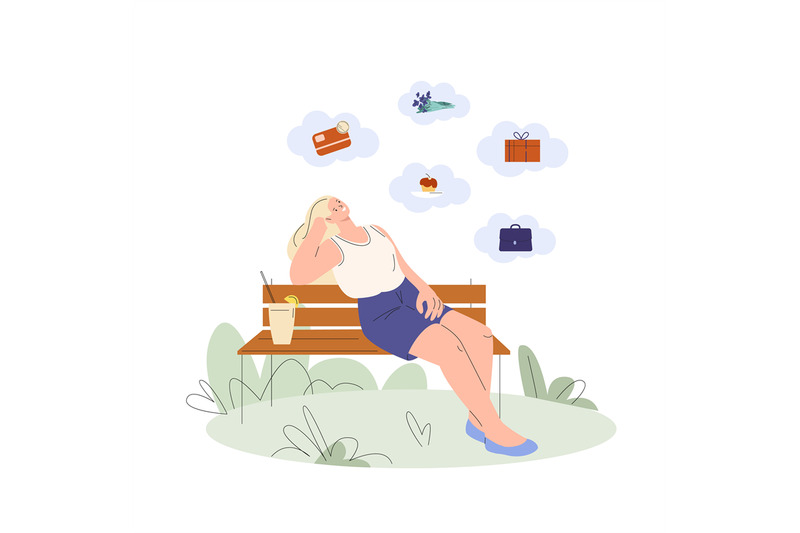 female-dream-in-park-flat-cartoon-woman-on-bench-think-about-money-g