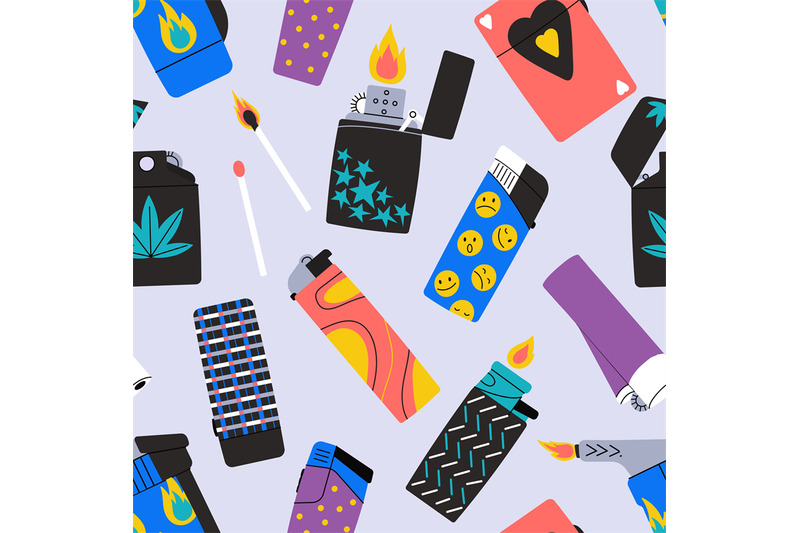 decorative-cartoon-lighters-seamless-pattern-burning-wood-match-fire