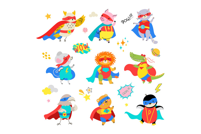 cartoon-animals-cute-superhero-set-child-hero-in-cape-and-mask-comic