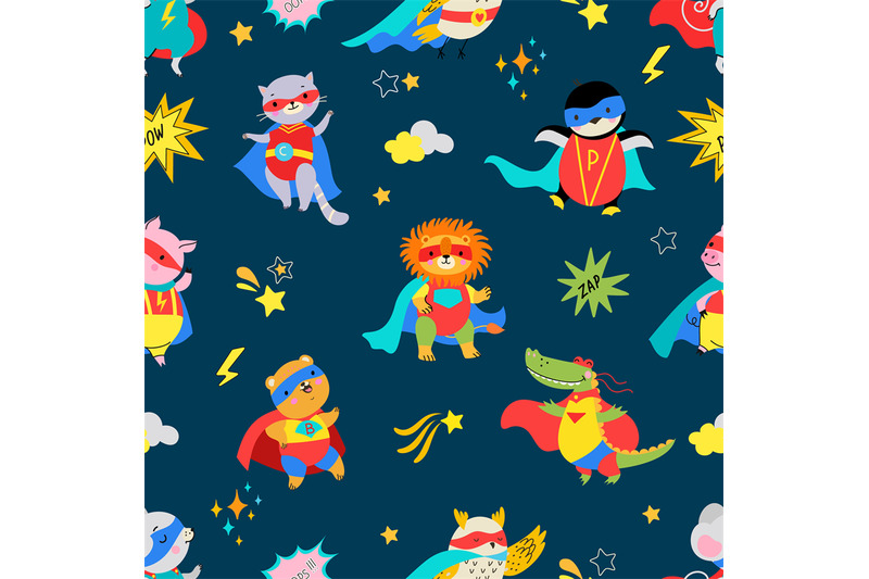 cartoon-cute-superhero-animals-seamless-pattern-animal-wear-cape-bab