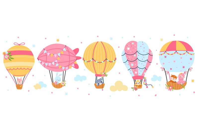 hot-air-balloon-flight-cute-cartoon-animals-flying-on-balloons-retro