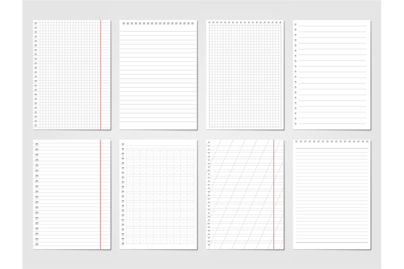 realistic-paper-ruled-lined-sheets-school-pages-copybook-isolated-b