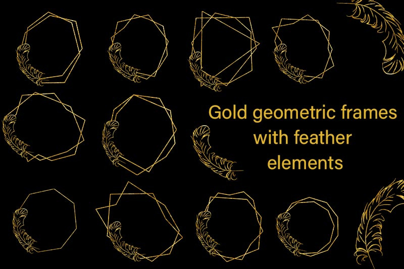 gold-geometric-frames-with-feather-elements