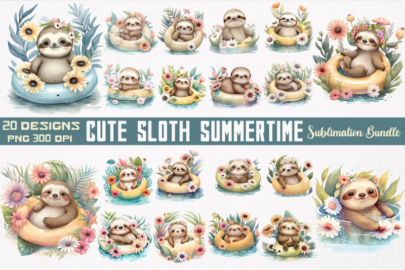 cute-sloth-summertime-watercolor-bundle