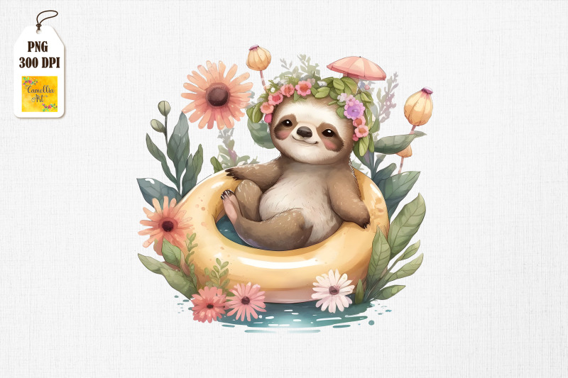 cute-sloth-summertime-watercolor-2