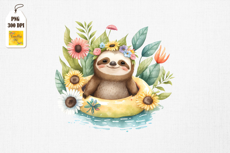 cute-sloth-summertime-watercolor-8