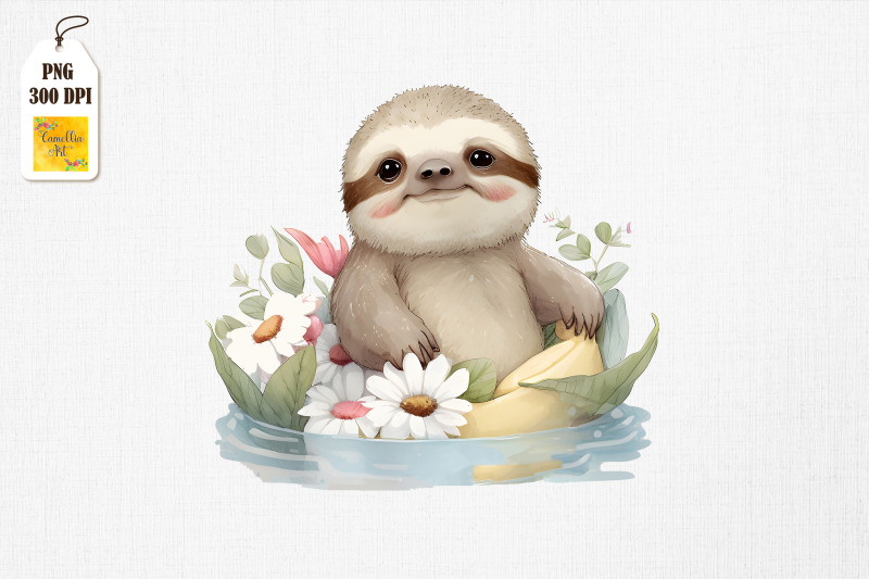 cute-sloth-summertime-watercolor-9