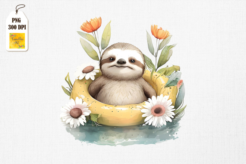 cute-sloth-summertime-watercolor-11