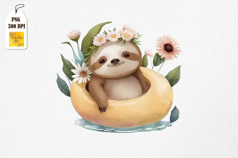 cute-sloth-summertime-watercolor-14