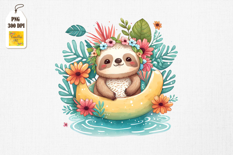 cute-sloth-summertime-watercolor-19