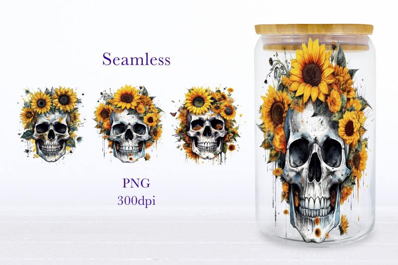 floral-skull-glass-can-wrap-boho-libbey-can-sublimation-png