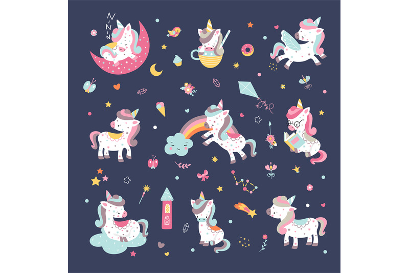 cute-cartoon-unicorns-on-rainbow-unicorn-flat-comic-baby-stickers-cl