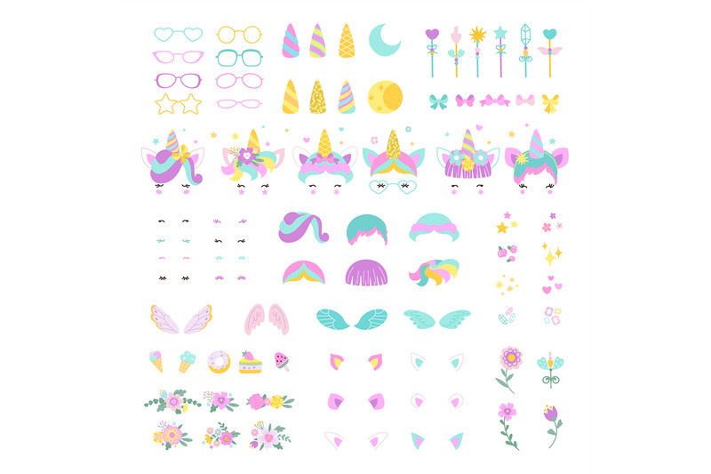 unicorn-faces-elements-bundle-unicorns-created-kit-sweets-and-floral