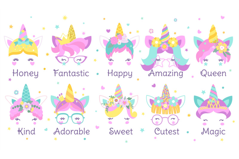 funny-unicorn-face-prints-queen-and-princess-unicorns-magic-fairytal