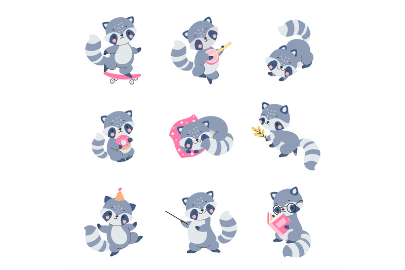 cartoon-flat-raccoon-character-funny-raccoon-happy-animal-mascot-var