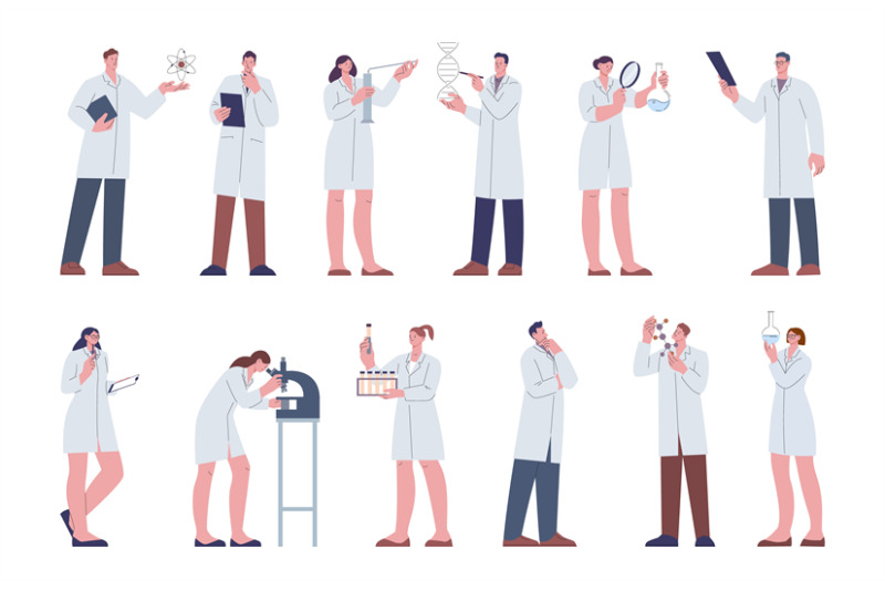 flat-cartoon-science-laboratory-characters-chemist-set-professional