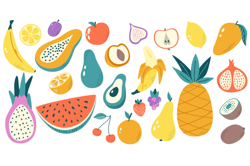 doodle-color-fruits-organic-isolated-trendy-ingredients-mango-sweet