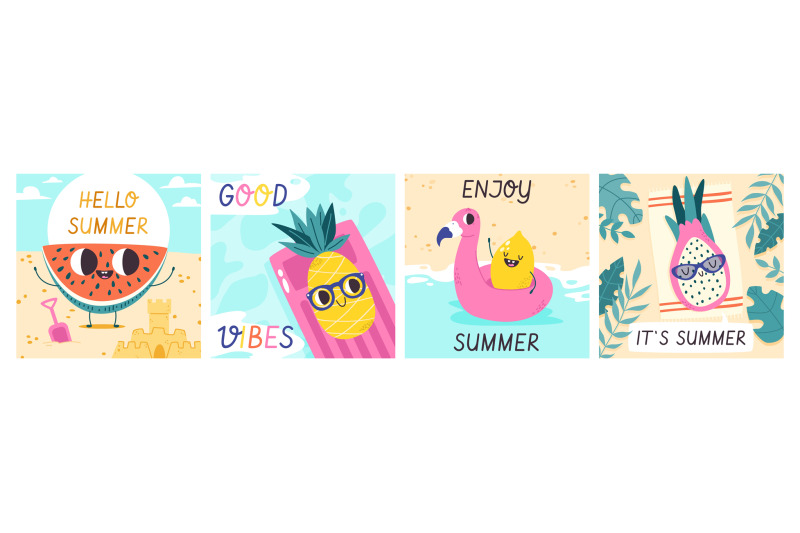 hello-summer-poster-flamingo-and-positive-fruits-cartoon-characters-b