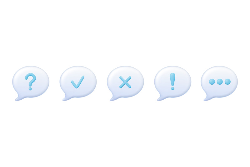 message-notification-3d-bubbles-approved-rejected-question-and-excl