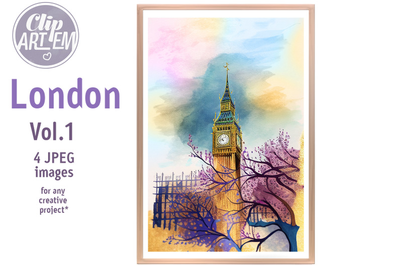 london-big-ben-painting-artwork-4-watercolor-digital-jpeg-images-set
