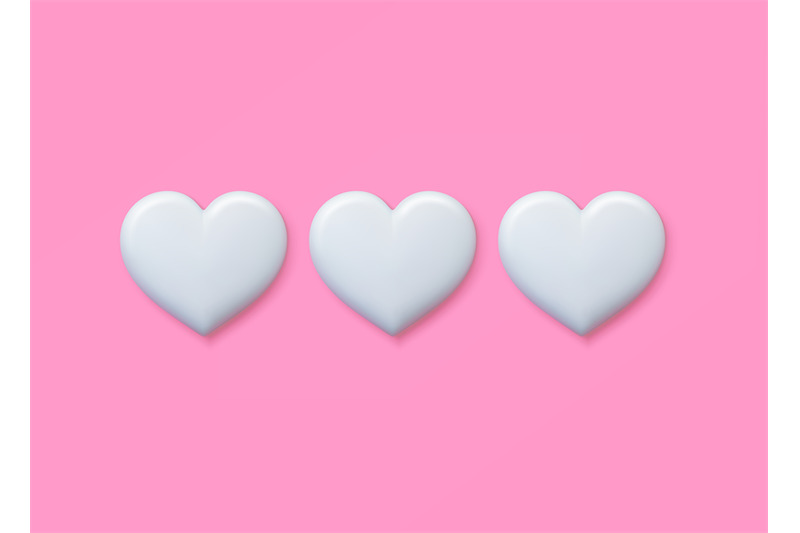 heart-3d-stickers-white-hearts-on-pink-background-love-romantic-or-s