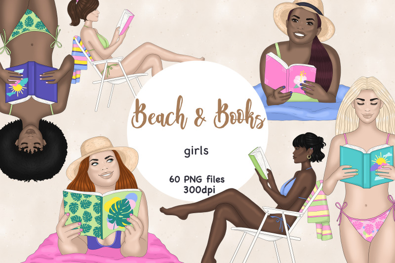 beach-girl-clipart-reading-clipart-bundle