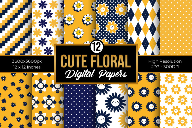 navy-amp-yellow-cute-floral-pattern-digital-papers