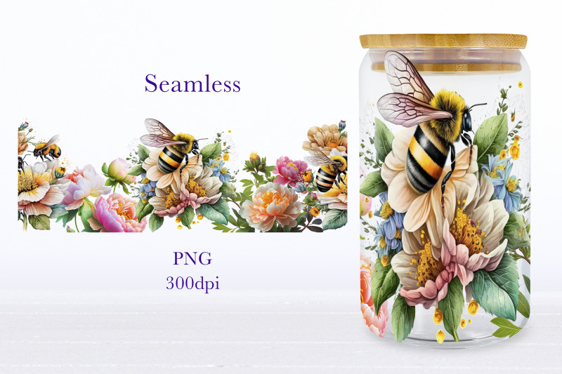 bee-glass-can-wrap-spring-floral-libbey-can-sublimation-png