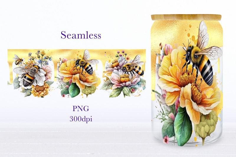 bee-glass-can-wrap-spring-floral-libbey-can-sublimation-png