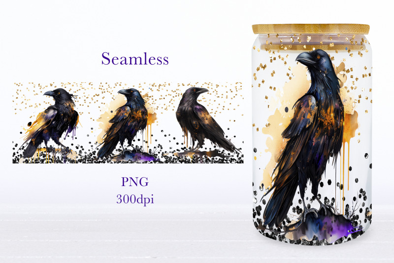 floral-raven-sublimation-png-for-16oz-libbey-glass-can-wrap