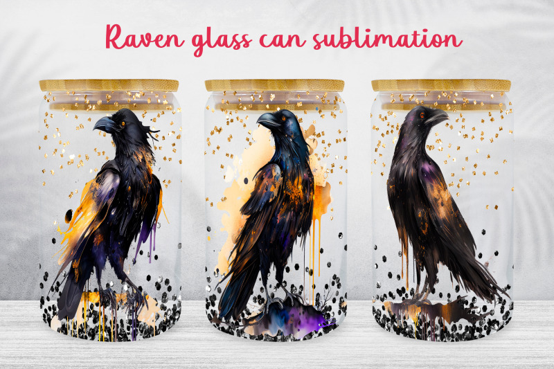 floral-raven-sublimation-png-for-16oz-libbey-glass-can-wrap