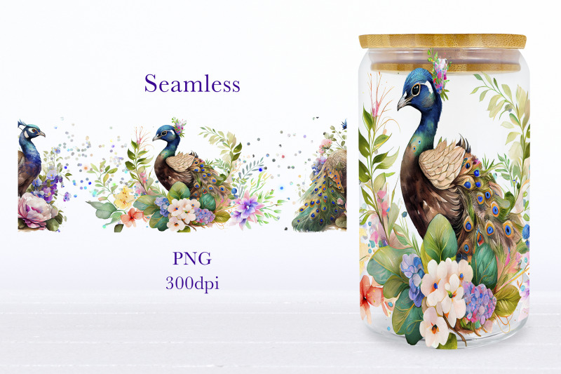 peacock-glass-can-wrap-floral-animal-libbey-can-sublimation