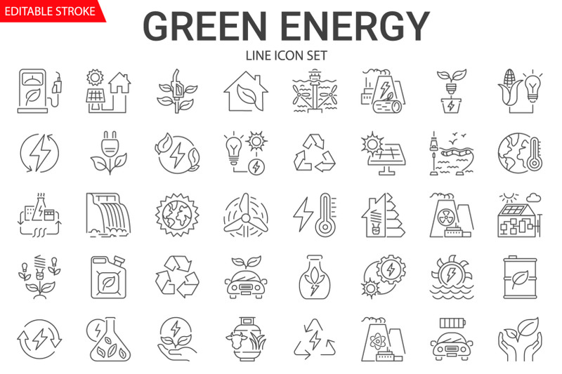 green-energy-vector-linear-icons-set